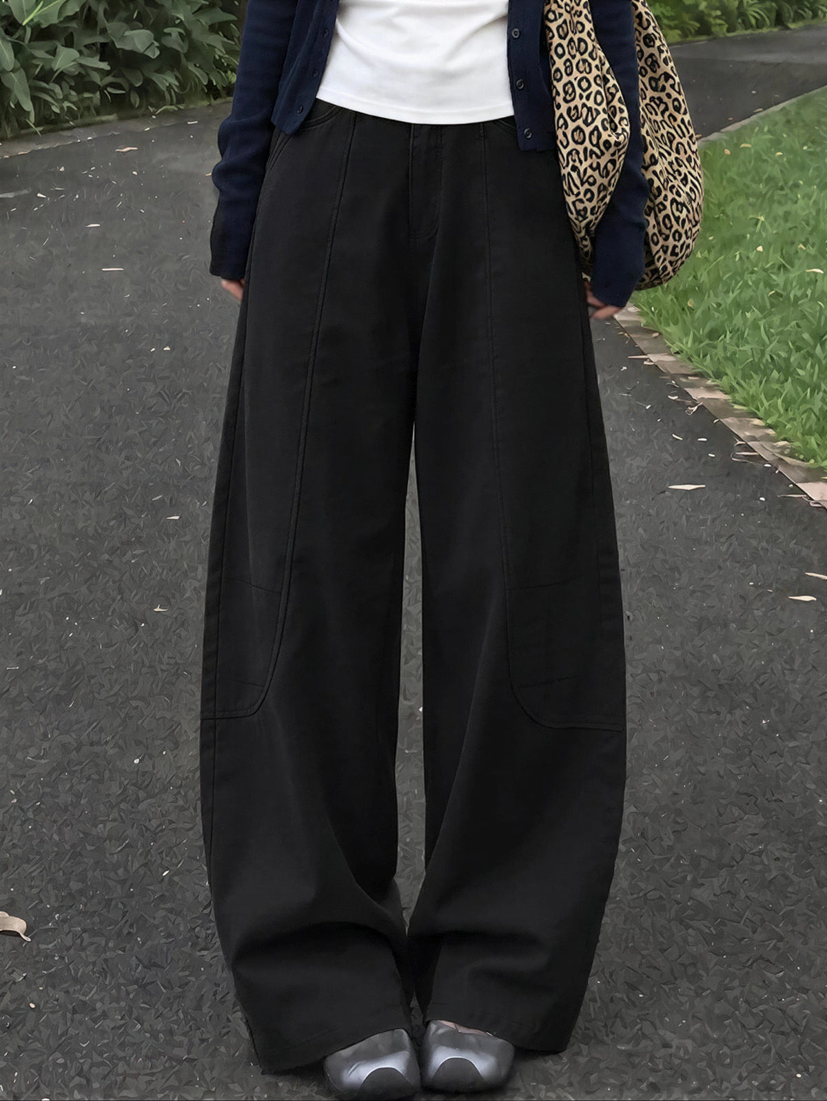 ルーズカーブワイドカーゴパンツ-ブラック-2XL
