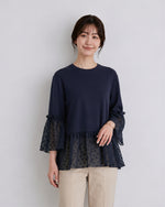 切り替えフリルヘム ドットシアーTシャツ