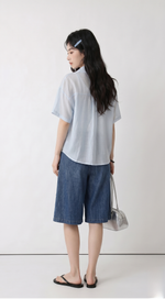 半袖シャツ 薄手 ゆったり 襟付き フロントリボンデザイン ポリエステル