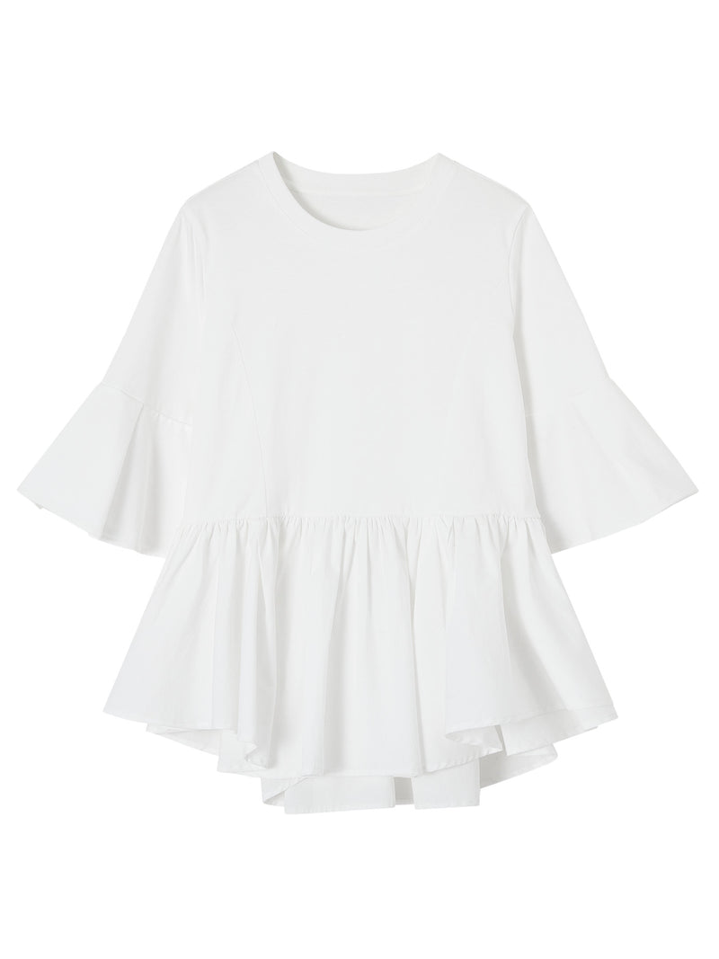 フリル切り替え フレアスリーブTシャツ