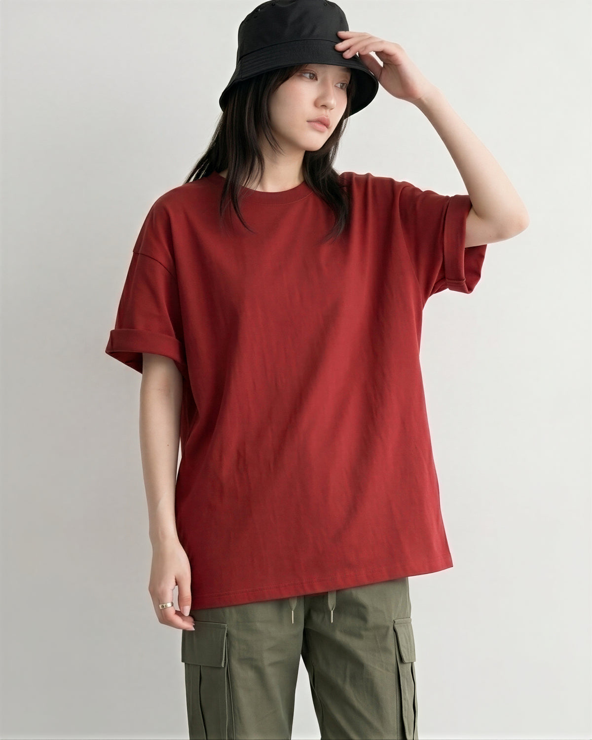 半袖Tシャツ ゆったりシルエット ミドル丈 カジュアル ドロップショルダー コットン