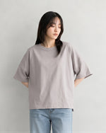 ゆったりドロップショルダー スリットTシャツ-グレー-FREE