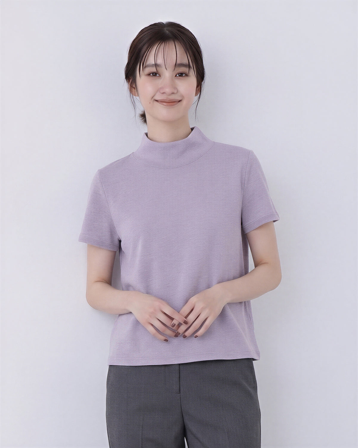 スタンドカラーボタン付きスリムTシャツ