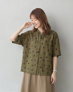 M-2XL ドット柄ルーズスタンドカラーシャツ