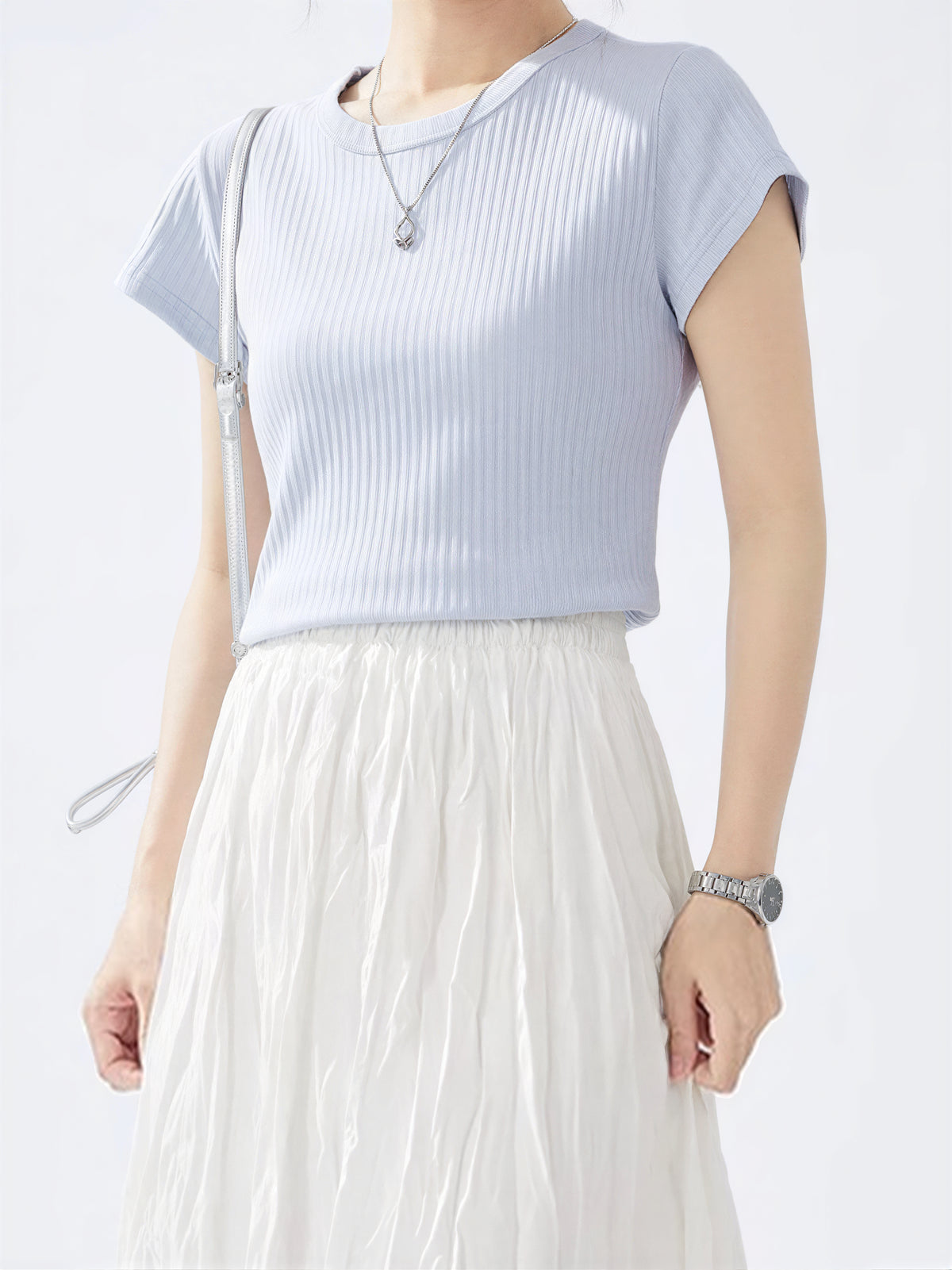 きれいさっぱり！半袖Tシャツクルーネックシックフィットトップス