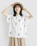 【全2色】M~3XL 小さめラウンドネック 花柄 ゆったり半袖シャツ