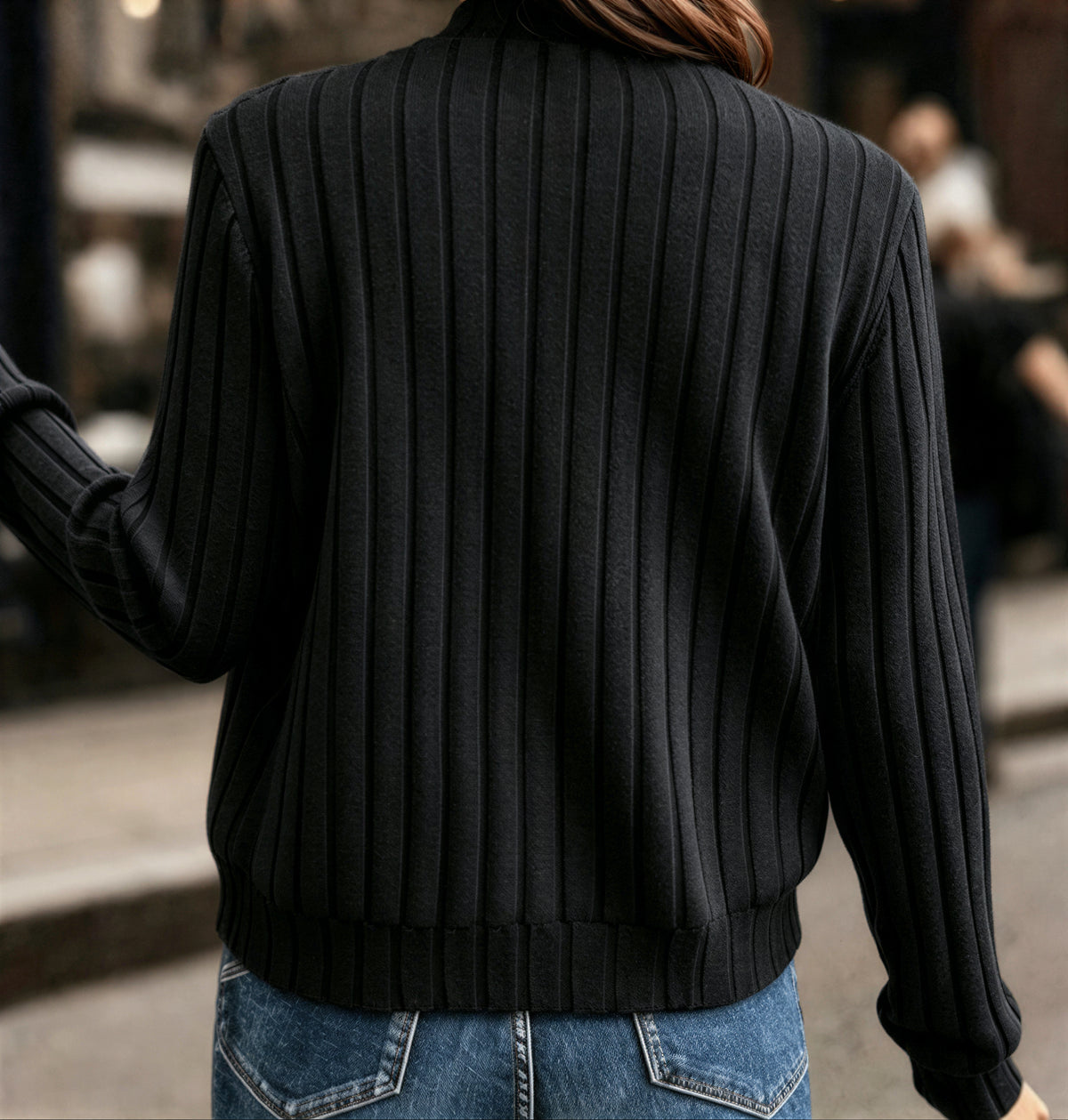 【秋新作】【全2色】S~2XL 縦リブ スリムフィット ショート丈 ニットカーディガン