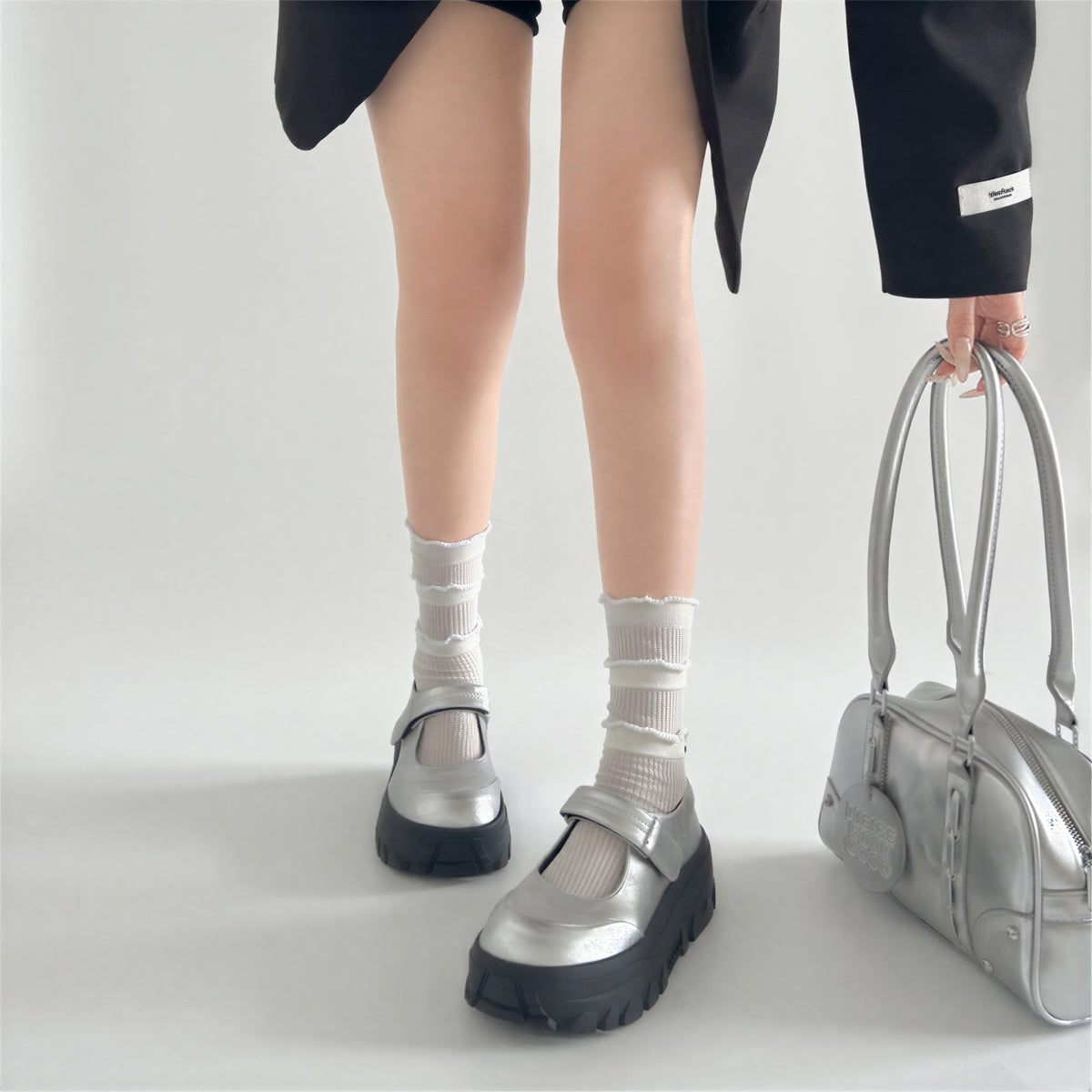 厚底・スタイルアップ レトロバックル メリージェーンシューズ-シルバー-42