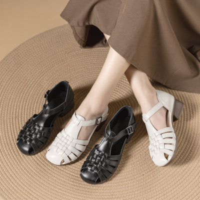 Retro Knit Chunky Heel Pointed Toe Cutout Sandals