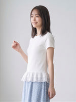 レース切り替えフリルヘムTシャツ