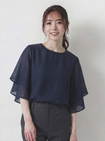 ラウンドネック ティアードフリルスリーブ ルーズ シフォンブラウス