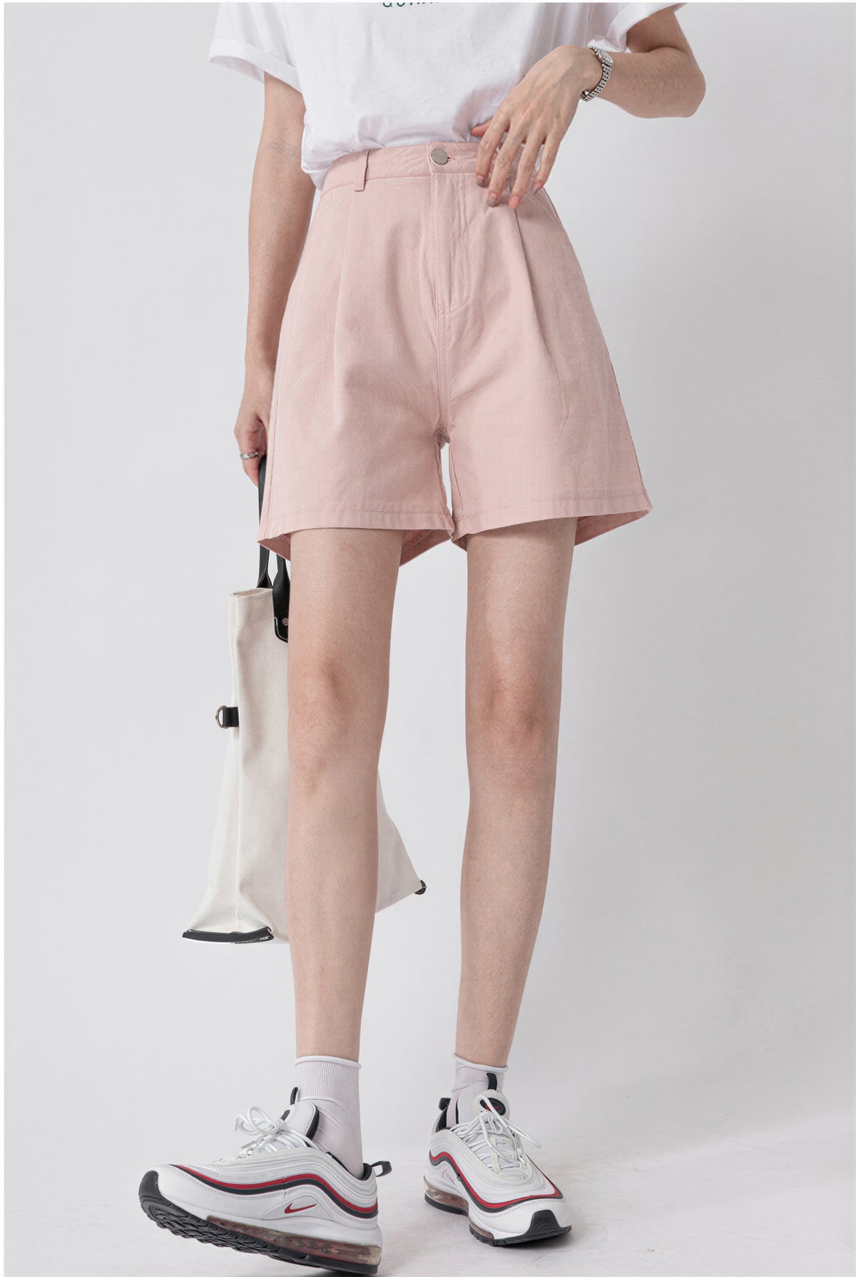 ハイウエスト ストレート ゆったりハーフパンツ