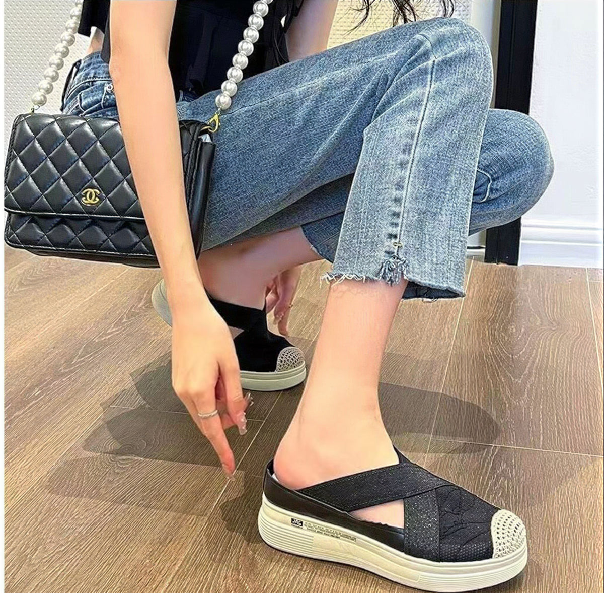 クロスストレッチ 厚底トゥカバーサンダル