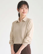5色展開｜ニットベスト 重ね着風長袖シャツ