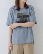 アブストラクト柄 ゆったり クルーネック プルオーバー-ブルー-2XL