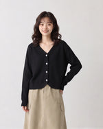 【全2色】S-2XL Vネック ラウンドヘム ゆったりニットカーディガン