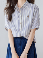 細ストライプ ゆったり開襟シャツ