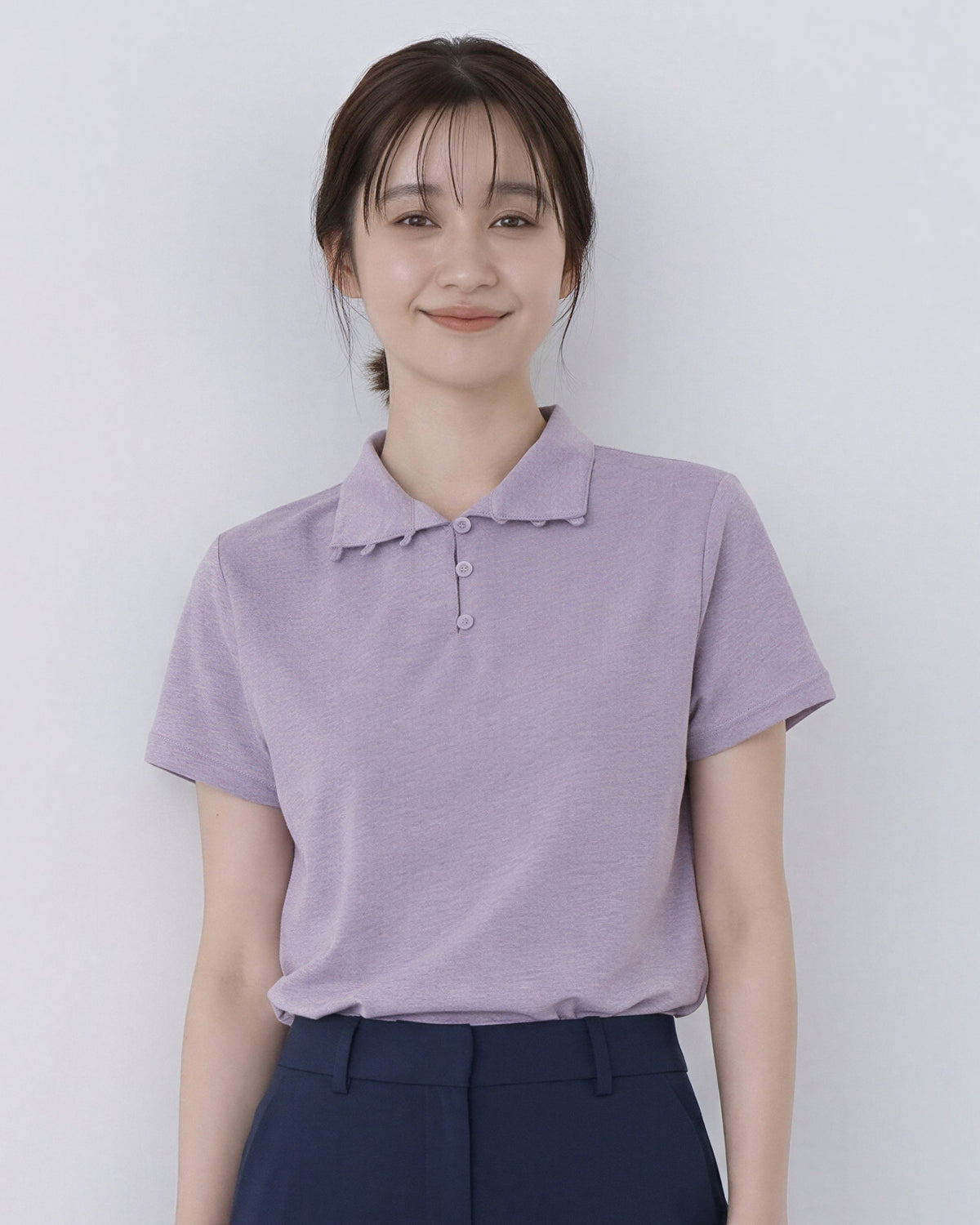 スタンドカラーボタン付きスリムTシャツ