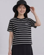 ブラック ボーダー クルーネック ゆったり 半袖Tシャツ
