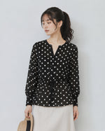 L~4XL ブラックドット ウエストマークブラウス