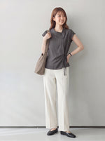 S~2XL アシンメトリーカシュクール リボン付きノースリーブトップス