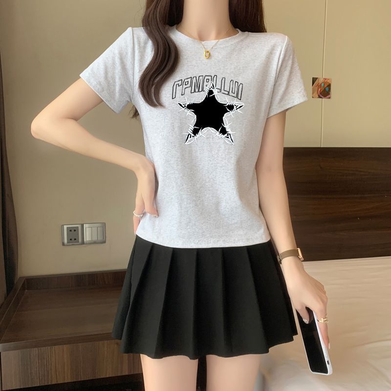 ライトグレー スタープリント スリムフィット 半袖Tシャツ