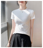スリムフィット 伸縮性 クルーネック ショート丈 半袖Tシャツ