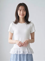 レース切り替えフリルヘムTシャツ