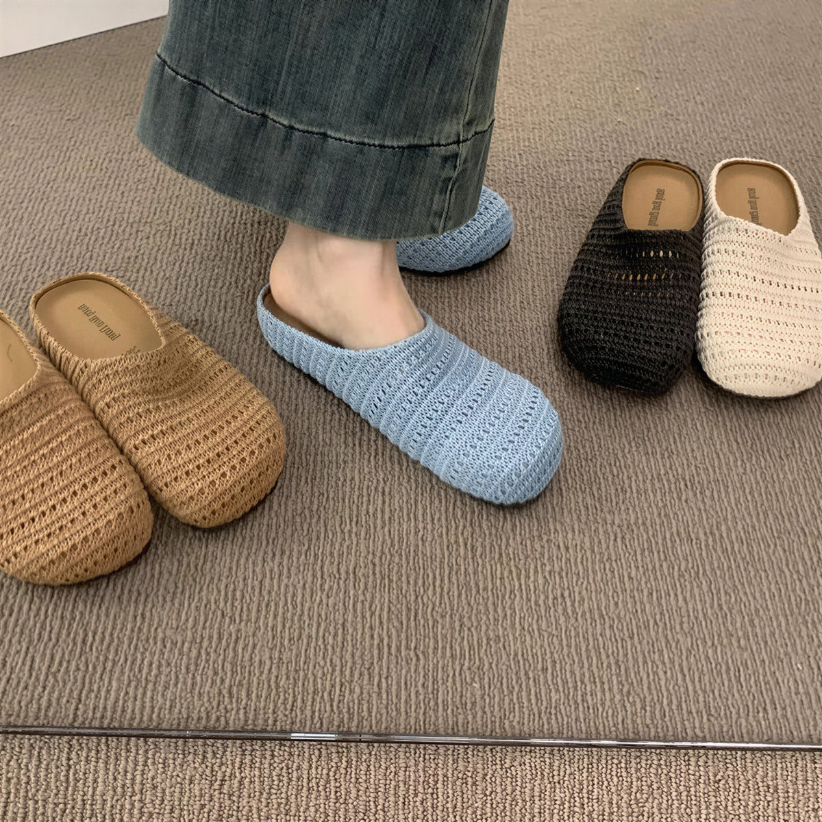 3色展開｜編み込み風・つま先ありフラットミュール