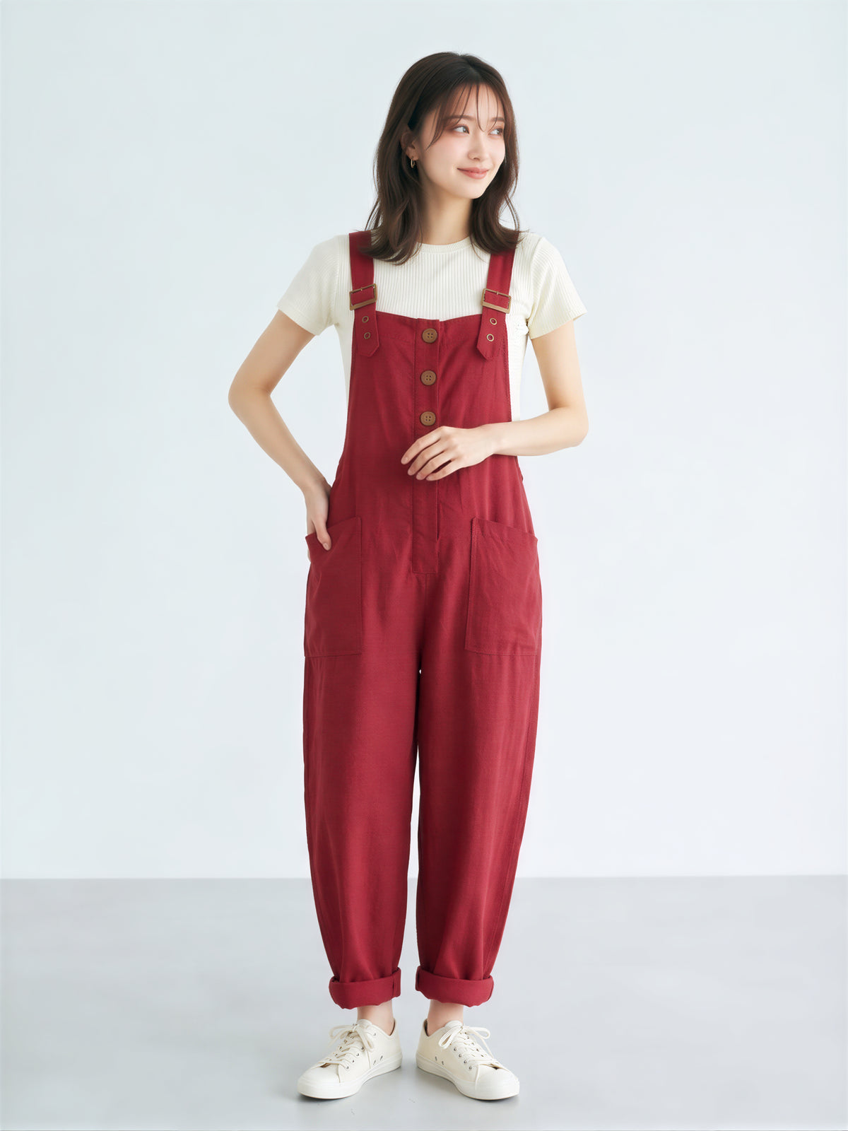 【全2色】S~3XL ゆったりストレート ビッグポケット サロペット