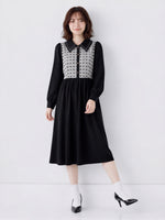 【秋新作】S~XL 切り替えビッグカラー ウエストマーク シャツワンピース