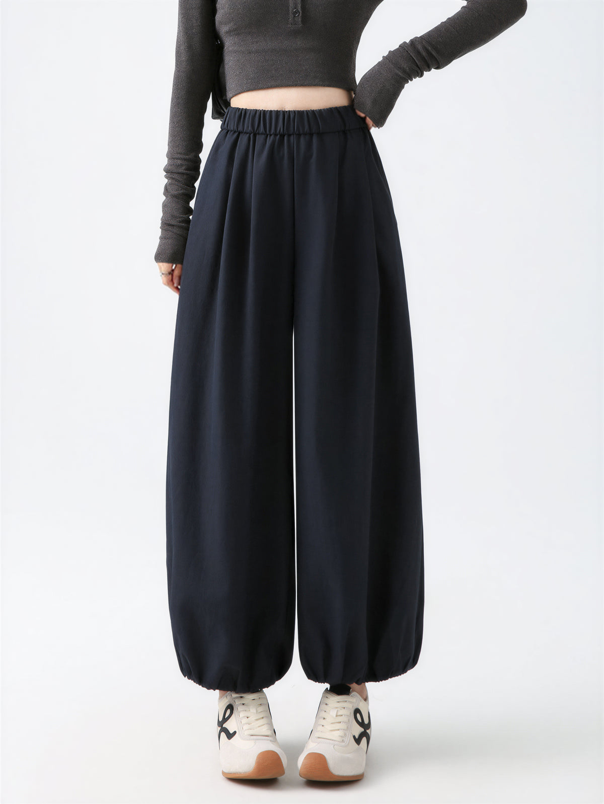 【全3色】S~XL ウエストゴム 裾絞りワイドパンツ