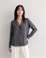 【秋新作】S~XL シアーメッシュ切り替えディープVブラウス