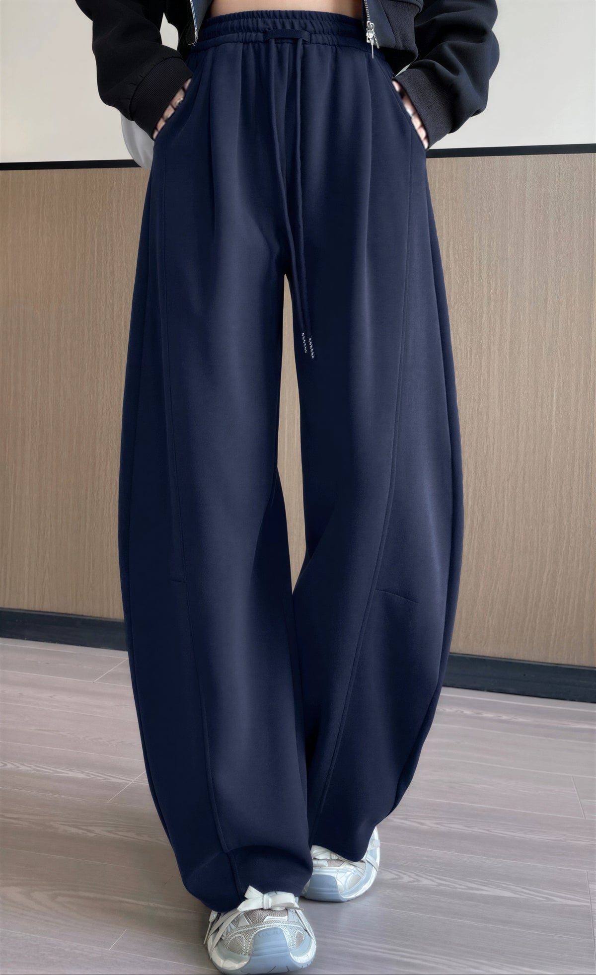 ハイウエスト ドローストリング 立体ワイドパンツ