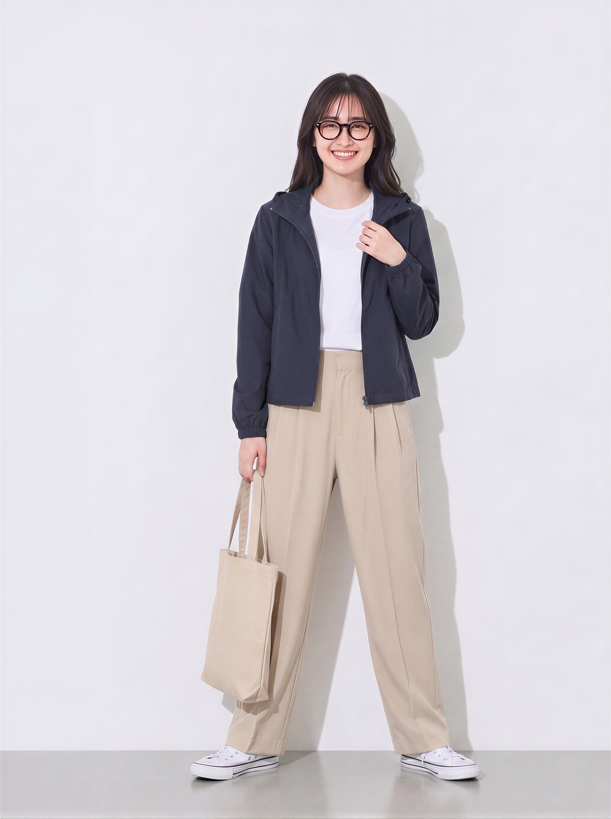 M~3XL ショート丈フード付きシンプルフードジャケット