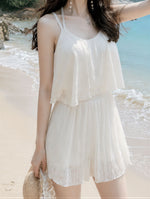 細ストラップ ダブルショルダー ティアードスカート ワンピース水着