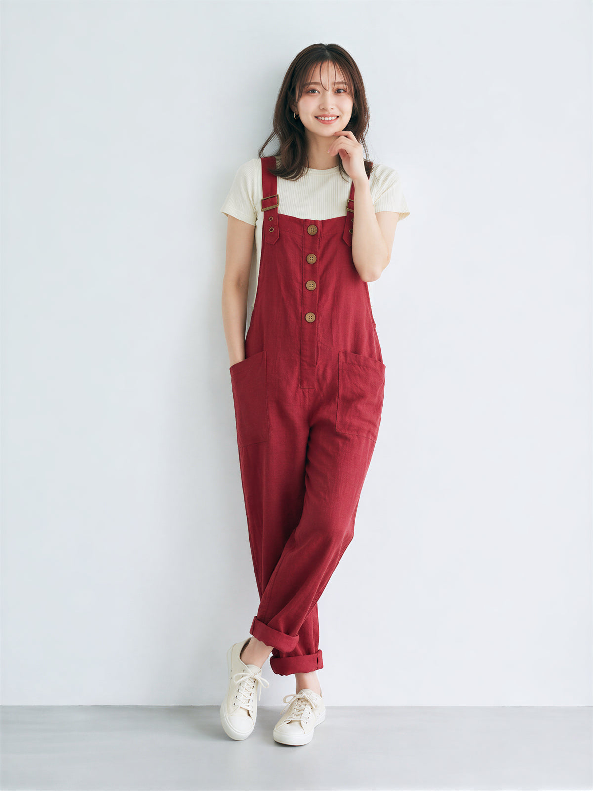 【全2色】S~3XL ゆったりストレート ビッグポケット サロペット