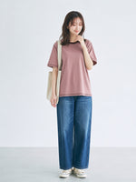 【全3色】ゆったりストレート 配色トリムTシャツ | 肌触り柔らかい