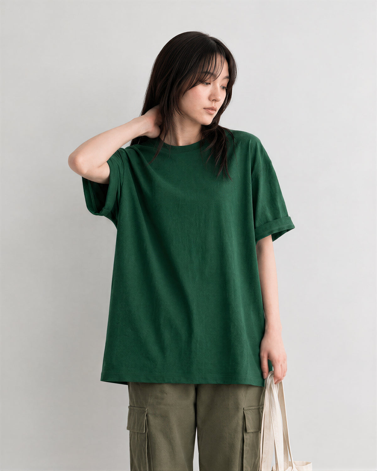 半袖Tシャツ ゆったりシルエット ミドル丈 カジュアル ドロップショルダー コットン