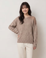 オフショルダー風 ルーズフィット シャギー感ニット-ライトブラウン-FREE (90-140)