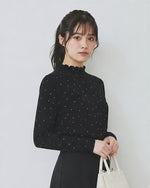 【全2色】S~XL メローフリルハイネックドットTシャツ