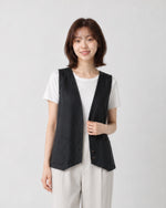 M~2XL 深Vボタンフロントゆったりベスト