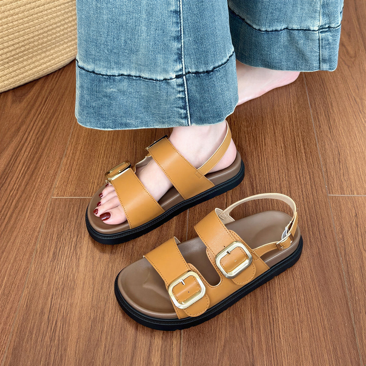 ダブルバックル 厚底オープントゥサンダル