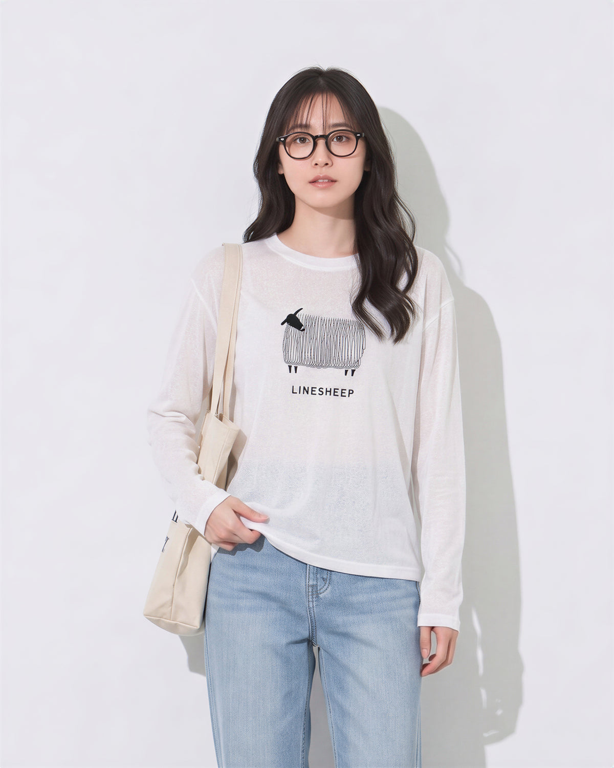 【秋新作】ラウンドネック ラグラン風プリント長袖Tシャツ