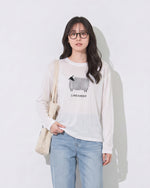 【秋新作】ラウンドネック ラグラン風プリント長袖Tシャツ