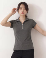 ハーフジップ Vネック フィット 半袖Tシャツ