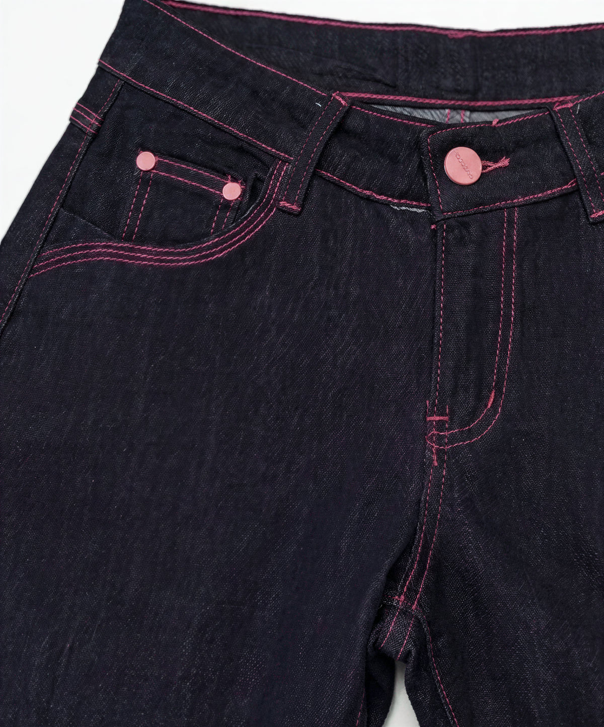 S~XL ハイウエスト 配色ステッチ ワイドデニムパンツ