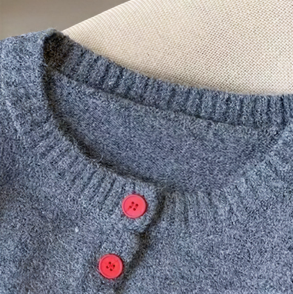 配色リブ ハート刺繍 ニットカーディガン