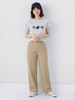 スリムフィット ラグランスリーブ フラワーアップリケTシャツ