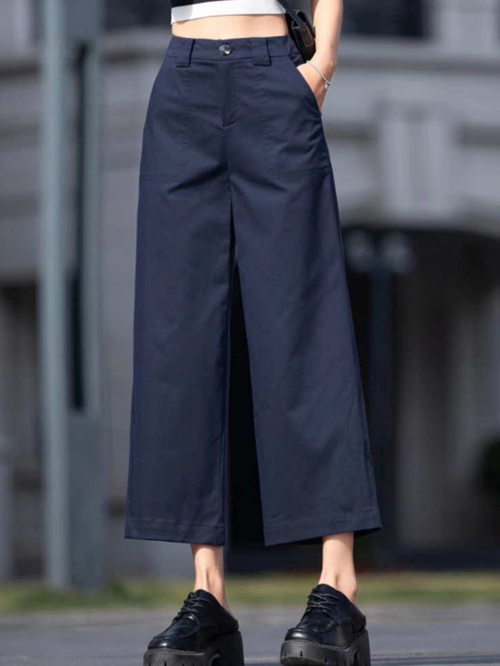 ハイウエストストレートワイドパンツ クロップド丈 リラックスフィット コットン